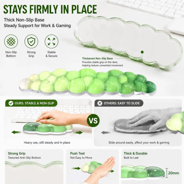 Alt view image 6 of 7 - Green Cloud Gel Keyboard Wrist Rest Set, Ergonomic Non-Slip Mouse Pad | Perfect for work, study, and creative tasks, this cooling gel wrist support adds comfort to home office setups