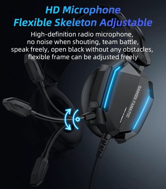 Alt view image 6 of 7 - GAMER FANATIC Gaming Headset, Wired, 3D Surround Sound, RGB Light | Memory Foam Earmuffs, USB and 3.5mm for PC and Console, Headphones Wired Gaming, Noise Cancellation