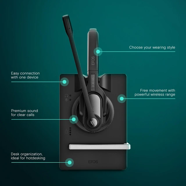 Alt view image 2 of 7 - EPOS Impact D 30 USB ML - Wireless DECT Dual Ear Headset for a Direct Connection to a PC/Softphone, Black