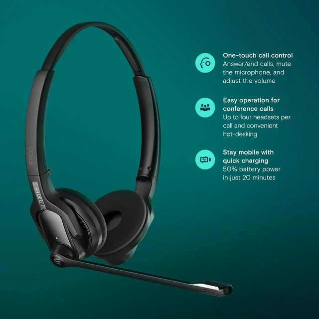 Alt view image 3 of 7 - EPOS Impact D 30 USB ML - Wireless DECT Dual Ear Headset for a Direct Connection to a PC/Softphone, Black