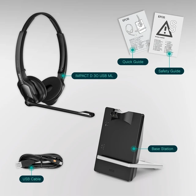 Alt view image 5 of 7 - EPOS Impact D 30 USB ML - Wireless DECT Dual Ear Headset for a Direct Connection to a PC/Softphone, Black