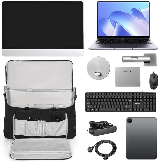 Alt view image 3 of 7 - LASUK LCD Screens/TVs(up to 2) Transport Tote Bag for 19" - 24" Displays | Padded Monitor Carrying Case (NOT FOR IMAC) Travel Bag With Shoulder Strap,Large Accessories Pocket