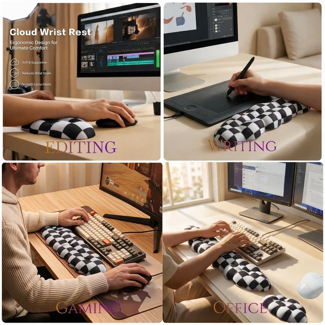 Alt view image 4 of 7 - LJYZMD Cloud Wrist Rest Set for Keyboard & Mouse. Silky Fabric Surface | Memory Foam Arm Rest with Ergonomic Support Fits Full Keyboards and Reduces Typing Fatigue for Office, Gaming and Home Use