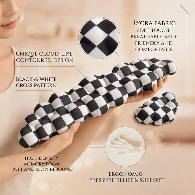 Alt view image 5 of 7 - LJYZMD Cloud Wrist Rest Set for Keyboard & Mouse. Silky Fabric Surface | Memory Foam Arm Rest with Ergonomic Support Fits Full Keyboards and Reduces Typing Fatigue for Office, Gaming and Home Use