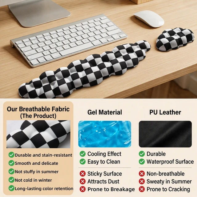 Alt view image 6 of 7 - LJYZMD Cloud Wrist Rest Set for Keyboard & Mouse. Silky Fabric Surface | Memory Foam Arm Rest with Ergonomic Support Fits Full Keyboards and Reduces Typing Fatigue for Office, Gaming and Home Use
