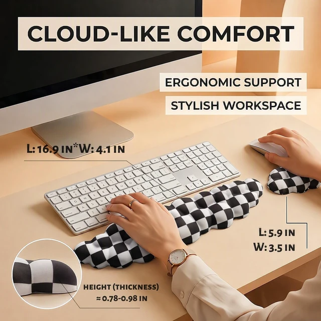 Alt view image 7 of 7 - LJYZMD Cloud Wrist Rest Set for Keyboard & Mouse. Silky Fabric Surface | Memory Foam Arm Rest with Ergonomic Support Fits Full Keyboards and Reduces Typing Fatigue for Office, Gaming and Home Use