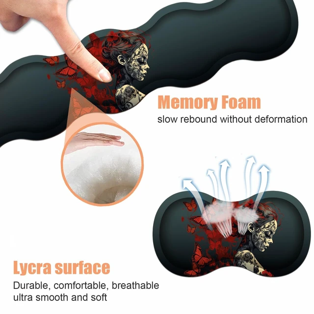 Alt view image 6 of 7 - Ergonomic Keyboard Wrist Rest & Mouse Pad Wrist Rest Set, Large Gaming Desk Mat 31.5"x 11.8" with Non-Slip Base, Memory Foam, Easy Typing Pain Relief for Home & Office, Tattooed Girl and Red Butterfly