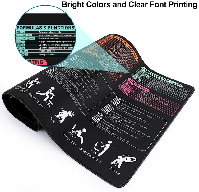 Alt view image 3 of 7 - TIDALSOIL Excel Cheat Sheet Desk Pad, Mouse Pad with Stretch Guide, XXL | Maximum Desk Coverage 35.4x15.8 In. Clear Office Shortcut Guides, Water-Resistant Coating, and Non-Slip Rubber Base