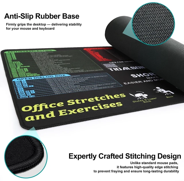 Alt view image 6 of 7 - TIDALSOIL Excel Cheat Sheet Desk Pad, Mouse Pad with Stretch Guide, XXL | Maximum Desk Coverage 35.4x15.8 In. Clear Office Shortcut Guides, Water-Resistant Coating, and Non-Slip Rubber Base