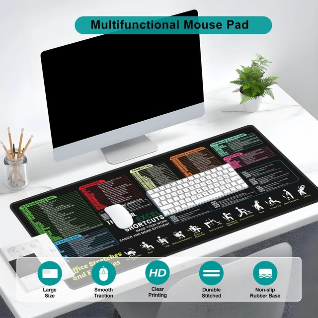 Alt view image 5 of 7 - TIDALSOIL Excel Cheat Sheet Desk Pad, Mouse Pad with Stretch Guide, XXL | Maximum Desk Coverage 35.4x15.8 In. Clear Office Shortcut Guides, Water-Resistant Coating, and Non-Slip Rubber Base