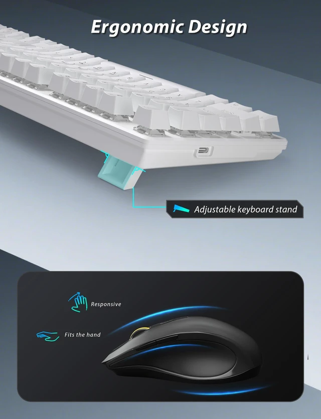 Alt view image 7 of 7 - Wireless Mechanical Keyboard and Mouse Combo, 98-Key Gaming Keyboard with RGB Backlit, Tri-Mode BT5.0/2.4G/USB-C, 4000mAh Battery, 3200 DPI Gaming Mouse with Mouse Pad for PC, Laptop, Tablet(White)