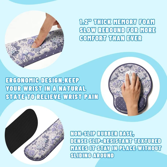 Alt view image 3 of 7 - Lavender Floral Desk Mat Set Vintage Style Large Mouse Pad with Wrist Rest 4in1 Desk Mat for Desktop Ergonomic Keyboard Wrist Support Anti-Slip Computer Ergonomic Mouse Pad Home Office Gaming