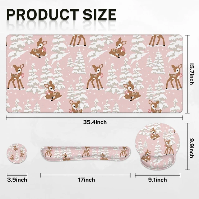 Alt view image 2 of 7 - Britimes Keyboard Mouse Pad Set, 4 in 1 Desk Mat Set, Winter Cute Fawn | Snow Pine Tree Large Mousepad+Keyboard Wrist Rest+Mouse Wrist Rest+Coaster Ergonomic Design for Home Office Computer