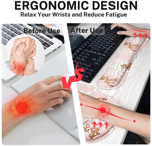 Alt view image 5 of 7 - Britimes Keyboard Mouse Pad Set, 4 in 1 Desk Mat Set, Winter Cute Fawn | Snow Pine Tree Large Mousepad+Keyboard Wrist Rest+Mouse Wrist Rest+Coaster Ergonomic Design for Home Office Computer