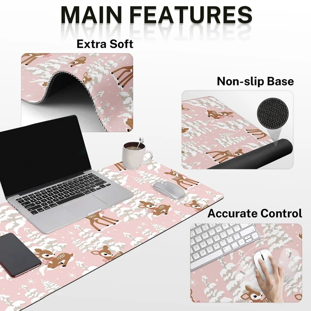 Alt view image 6 of 7 - Britimes Keyboard Mouse Pad Set, 4 in 1 Desk Mat Set, Winter Cute Fawn | Snow Pine Tree Large Mousepad+Keyboard Wrist Rest+Mouse Wrist Rest+Coaster Ergonomic Design for Home Office Computer