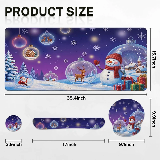 Alt view image 2 of 7 - Britimes Keyboard Mouse Pad Set, 4 in 1 Desk Mat Set, Christmas Snowman | Snowflake Blue Large Mousepad+Keyboard Wrist Rest+Mouse Wrist Rest+Coaster Ergonomic Design for Home Office Computer