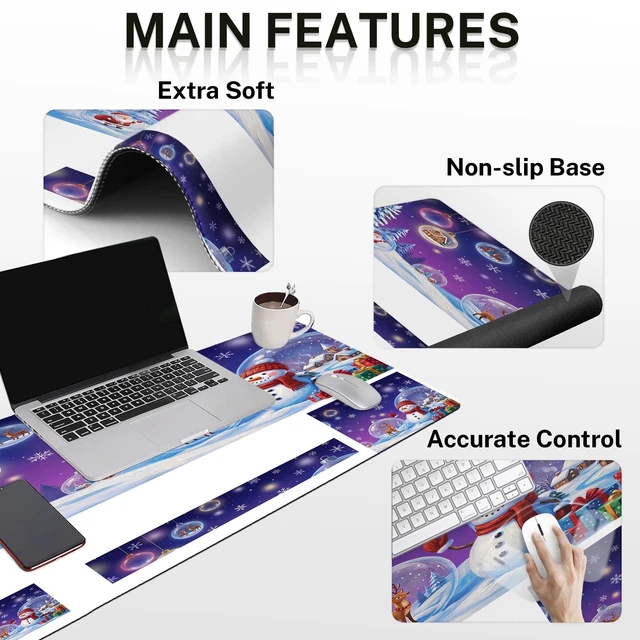 Alt view image 3 of 7 - Britimes Keyboard Mouse Pad Set, 4 in 1 Desk Mat Set, Christmas Snowman | Snowflake Blue Large Mousepad+Keyboard Wrist Rest+Mouse Wrist Rest+Coaster Ergonomic Design for Home Office Computer