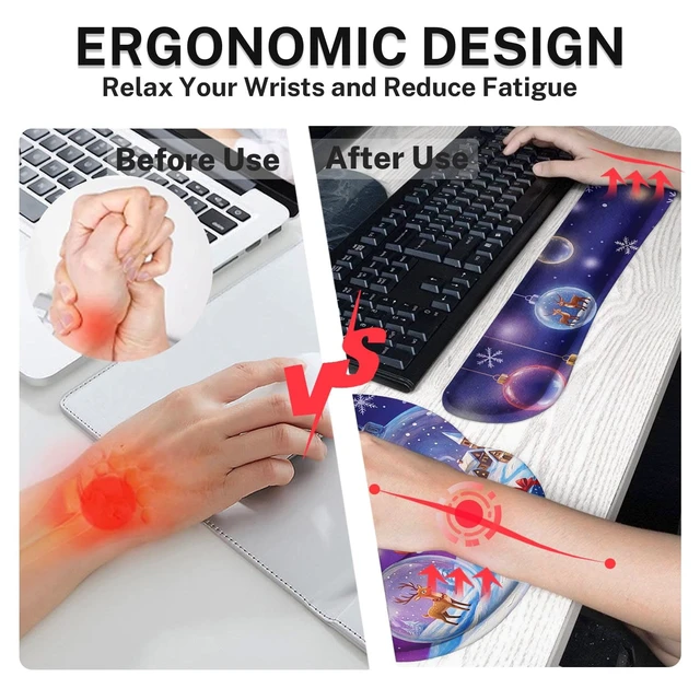 Alt view image 5 of 7 - Britimes Keyboard Mouse Pad Set, 4 in 1 Desk Mat Set, Christmas Snowman | Snowflake Blue Large Mousepad+Keyboard Wrist Rest+Mouse Wrist Rest+Coaster Ergonomic Design for Home Office Computer