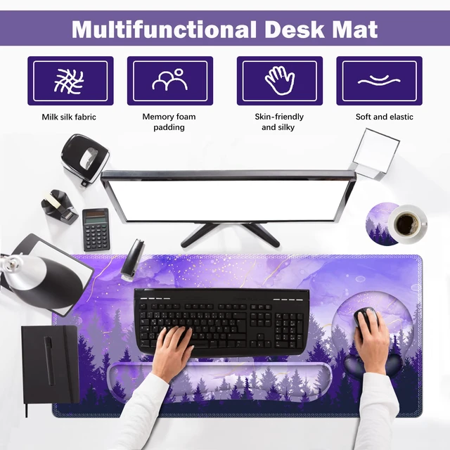 Alt view image 2 of 7 - ARTSO Large Mouse Pad Ergonomic Keyboard Wrist Rest Support Combo, Memory Foam Gel Desk Mat Protector, Non-Slip Desk Blotter for Office, Home, Purple Forest