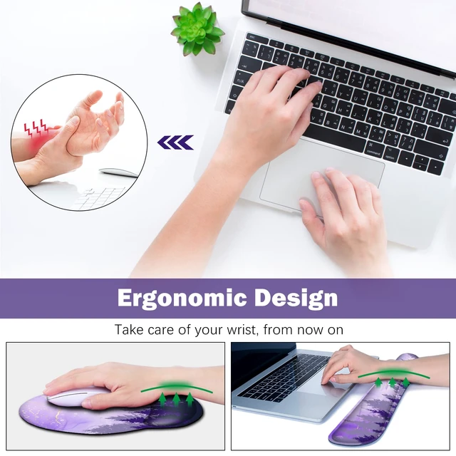 Alt view image 4 of 7 - ARTSO Large Mouse Pad Ergonomic Keyboard Wrist Rest Support Combo, Memory Foam Gel Desk Mat Protector, Non-Slip Desk Blotter for Office, Home, Purple Forest