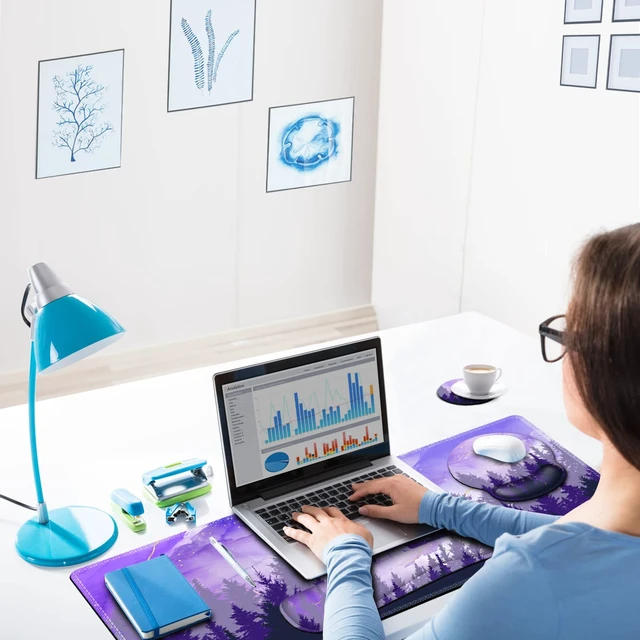 Alt view image 5 of 7 - ARTSO Large Mouse Pad Ergonomic Keyboard Wrist Rest Support Combo, Memory Foam Gel Desk Mat Protector, Non-Slip Desk Blotter for Office, Home, Purple Forest