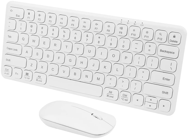 Main image of 3 Mode Bluetooth Wireless Keyboard and Mouse Set, BT/2.4G, 3 Devices Connectable, Shared USB Receiver, Ultra Thin Rechargeable Quiet 78 Keys for PC/Laptop/Tablet/Windows/MacBook/iMac (White)