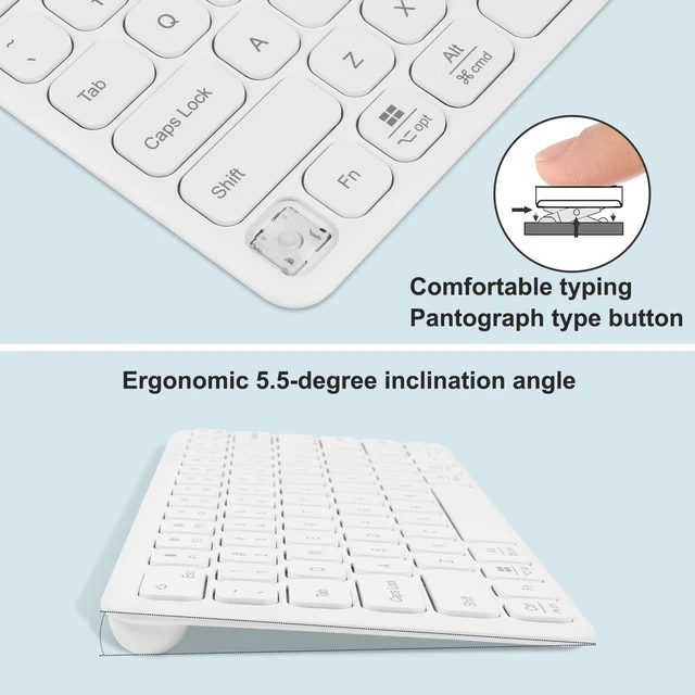 Alt view image 5 of 7 - 3 Mode Bluetooth Wireless Keyboard and Mouse Set, BT/2.4G, 3 Devices Connectable, Shared USB Receiver, Ultra Thin Rechargeable Quiet 78 Keys for PC/Laptop/Tablet/Windows/MacBook/iMac (White)
