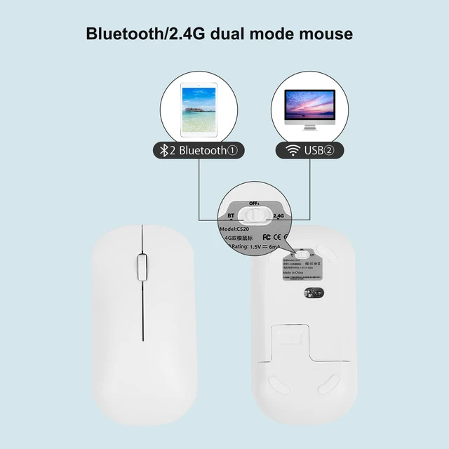 Alt view image 4 of 7 - 3 Mode Bluetooth Wireless Keyboard and Mouse Set, BT/2.4G, 3 Devices Connectable, Shared USB Receiver, Ultra Thin Rechargeable Quiet 78 Keys for PC/Laptop/Tablet/Windows/MacBook/iMac (White)