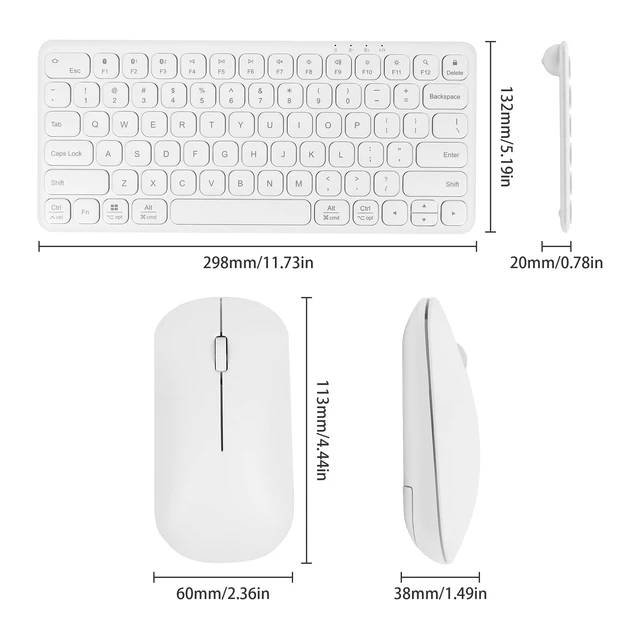 Alt view image 6 of 7 - 3 Mode Bluetooth Wireless Keyboard and Mouse Set, BT/2.4G, 3 Devices Connectable, Shared USB Receiver, Ultra Thin Rechargeable Quiet 78 Keys for PC/Laptop/Tablet/Windows/MacBook/iMac (White)