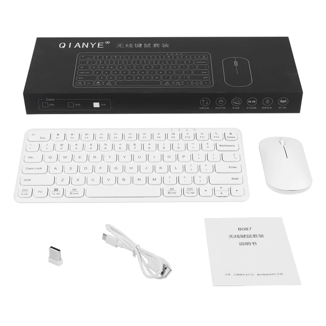 Alt view image 7 of 7 - 3 Mode Bluetooth Wireless Keyboard and Mouse Set, BT/2.4G, 3 Devices Connectable, Shared USB Receiver, Ultra Thin Rechargeable Quiet 78 Keys for PC/Laptop/Tablet/Windows/MacBook/iMac (White)