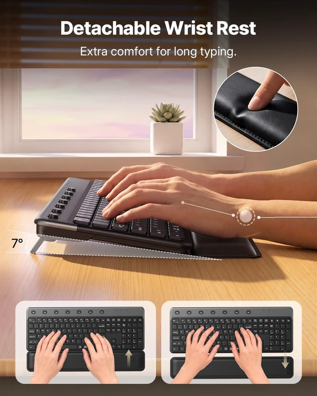 Alt view image 2 of 7 - Doohoeek 2.4G Wireless Keyboard Combo KG818 | Removable Palm Rest, Compatible with Mac/Win, Fullsize Design, 3-Level-DPI