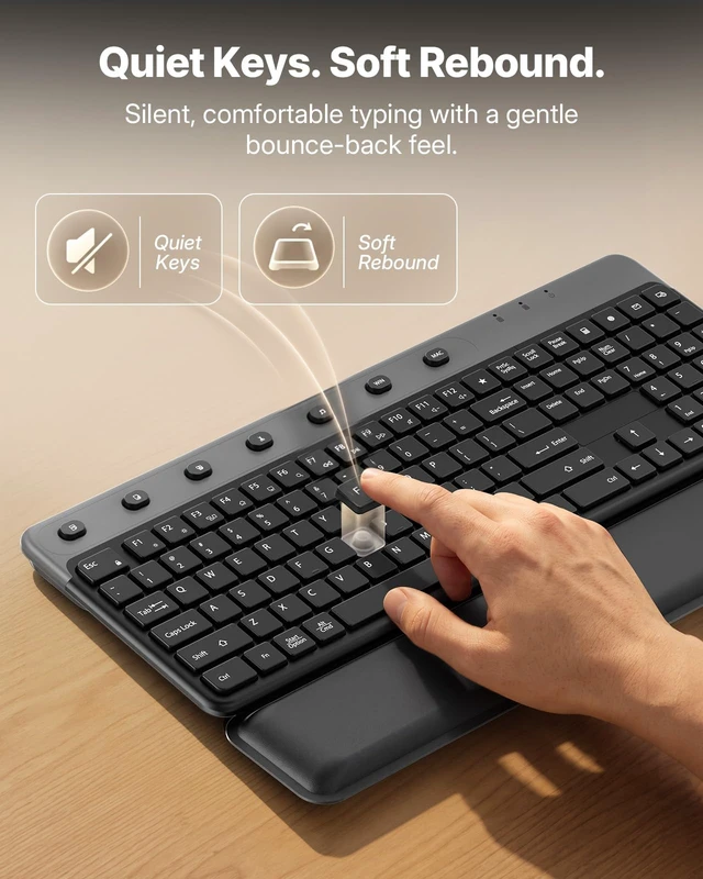 Alt view image 4 of 7 - Doohoeek 2.4G Wireless Keyboard Combo KG818 | Removable Palm Rest, Compatible with Mac/Win, Fullsize Design, 3-Level-DPI