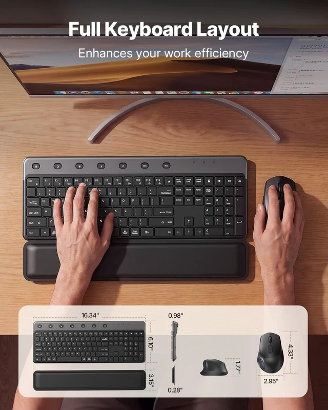 Alt view image 3 of 7 - Doohoeek 2.4G Wireless Keyboard Combo KG818 | Removable Palm Rest, Compatible with Mac/Win, Fullsize Design, 3-Level-DPI