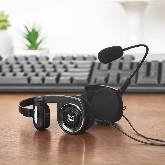 Alt view image 3 of 5 - Koss Porta Pro Communication Headset, Black, Microphone, Wired TRRS Plug | Electret Microphone with Flexible Handsfree Design, Foldable, B2B, Telehealth, Education, Call Centers, Gaming