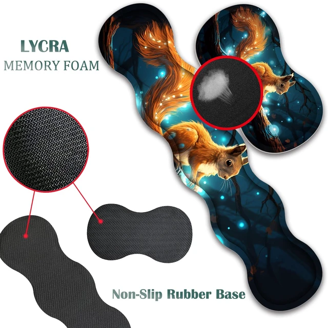 Alt view image 5 of 7 - 4 in 1 Mouse Pad Combo, Large Gaming Mouse Pad + Keyboard Wrist Support + Mouse Wrist Rest + Coaster, Table Pad 31.5 "x 11.8" with Memory Foam Ergonomic Wrist Pad Set, Glowing Squirrel