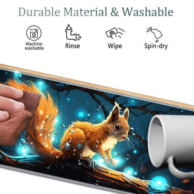 Alt view image 7 of 7 - 4 in 1 Mouse Pad Combo, Large Gaming Mouse Pad + Keyboard Wrist Support + Mouse Wrist Rest + Coaster, Table Pad 31.5 "x 11.8" with Memory Foam Ergonomic Wrist Pad Set, Glowing Squirrel