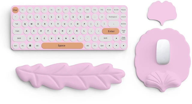 Main image of Lauspuck Keyboard Wrist Rest and Mouse Pad with Wrist Support Set, Ergonomic Leaf Shape Mouse Pad with Non-Slip Base, Pain Relief Memory Foam Mousepad for Computer,Laptop,Home Office, Pink
