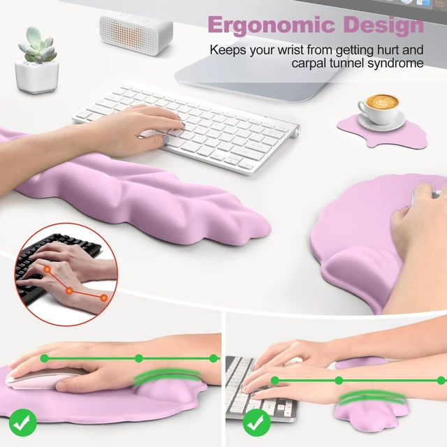 Alt view image 3 of 7 - Lauspuck Keyboard Wrist Rest and Mouse Pad with Wrist Support Set, Ergonomic Leaf Shape Mouse Pad with Non-Slip Base, Pain Relief Memory Foam Mousepad for Computer,Laptop,Home Office, Pink