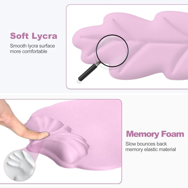 Alt view image 4 of 7 - Lauspuck Keyboard Wrist Rest and Mouse Pad with Wrist Support Set, Ergonomic Leaf Shape Mouse Pad with Non-Slip Base, Pain Relief Memory Foam Mousepad for Computer,Laptop,Home Office, Pink