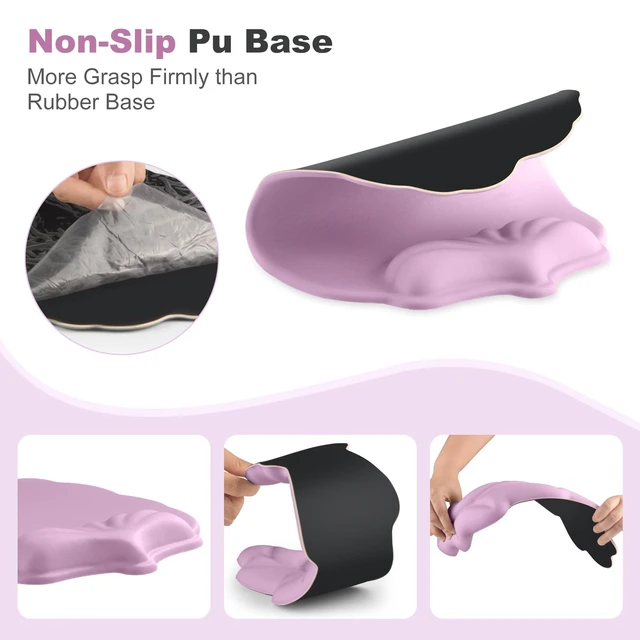 Alt view image 5 of 7 - Lauspuck Keyboard Wrist Rest and Mouse Pad with Wrist Support Set, Ergonomic Leaf Shape Mouse Pad with Non-Slip Base, Pain Relief Memory Foam Mousepad for Computer,Laptop,Home Office, Pink