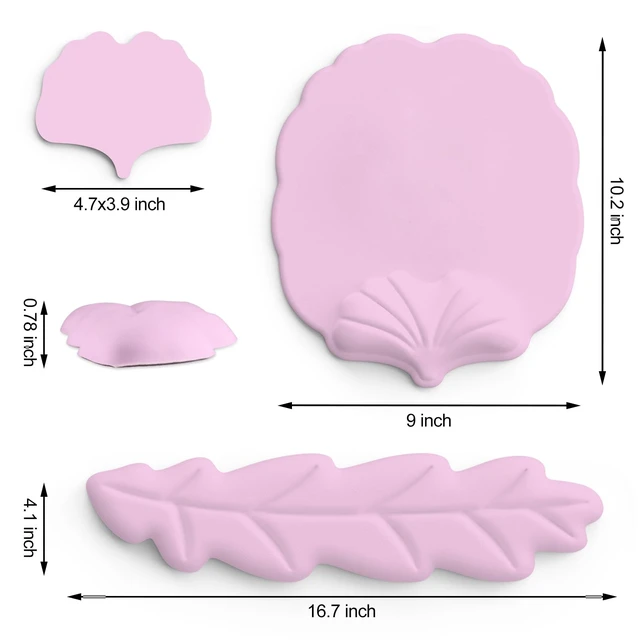 Alt view image 7 of 7 - Lauspuck Keyboard Wrist Rest and Mouse Pad with Wrist Support Set, Ergonomic Leaf Shape Mouse Pad with Non-Slip Base, Pain Relief Memory Foam Mousepad for Computer,Laptop,Home Office, Pink