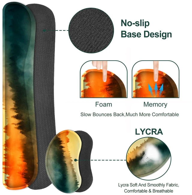 Alt view image 5 of 7 - Lauspuck Keyboard Mouse Pad Set, Extended Gaming Mouse Pad +Keyboard Wrist Support +Mouse Wrist Rest +Coaster, 35.4x15.7 in XXL Large Ergonomic Desk Mat 4in1 Set for Home Office, Sunset Misty Forest