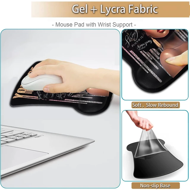 Alt view image 4 of 7 - Keyboard Wrist Rest and Mouse Pad Wrist Support Set, Ergonomic Gel Mouse Pad Wrist Rest with Non-Slip Base for Home Office Desk Pad Easy Typing, African American Black Women Gaming Mouse Pad