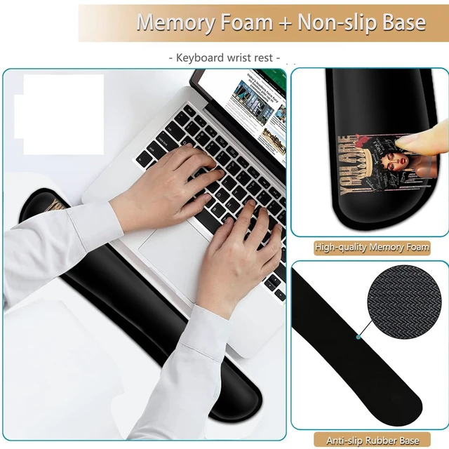 Alt view image 5 of 7 - Keyboard Wrist Rest and Mouse Pad Wrist Support Set, Ergonomic Gel Mouse Pad Wrist Rest with Non-Slip Base for Home Office Desk Pad Easy Typing, African American Black Women Gaming Mouse Pad