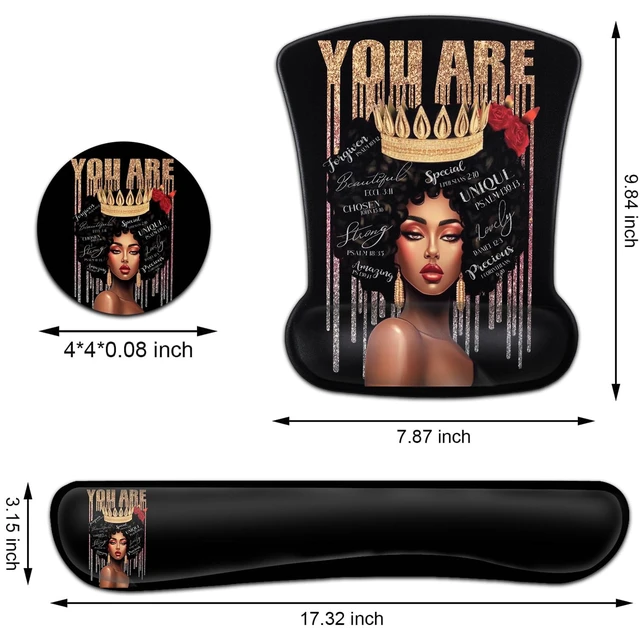 Alt view image 6 of 7 - Keyboard Wrist Rest and Mouse Pad Wrist Support Set, Ergonomic Gel Mouse Pad Wrist Rest with Non-Slip Base for Home Office Desk Pad Easy Typing, African American Black Women Gaming Mouse Pad
