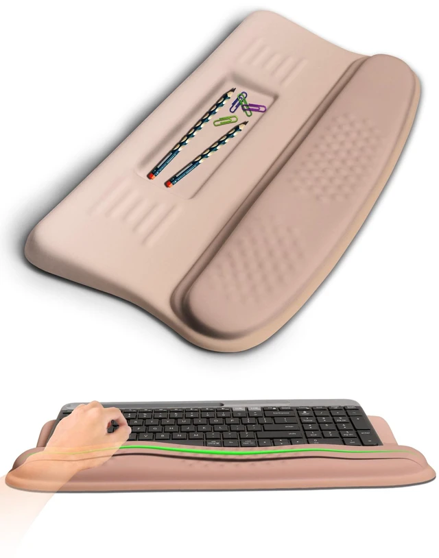 Main image of KUOSGM Ergonomic Wave Wrist Rest with Keyboard Stand, Cushioned Palm Rest, Comfortable Integrated Memory Foam for Natural Typing and Relieve Wrist Pain, Gradient Sand Color
