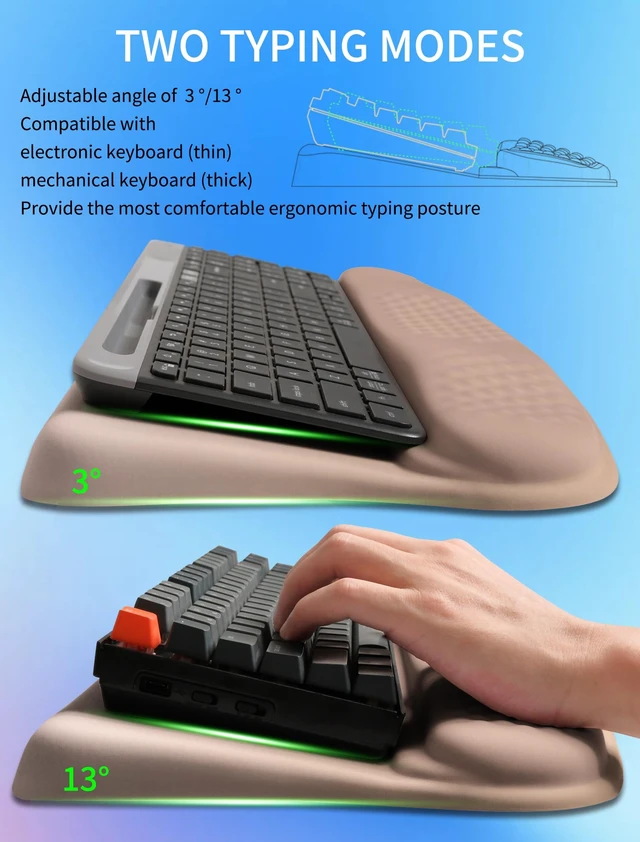 Alt view image 2 of 6 - KUOSGM Ergonomic Wave Wrist Rest with Keyboard Stand, Cushioned Palm Rest, Comfortable Integrated Memory Foam for Natural Typing and Relieve Wrist Pain, Gradient Sand Color