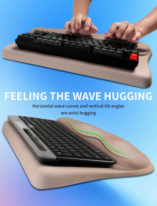 Alt view image 4 of 6 - KUOSGM Ergonomic Wave Wrist Rest with Keyboard Stand, Cushioned Palm Rest, Comfortable Integrated Memory Foam for Natural Typing and Relieve Wrist Pain, Gradient Sand Color