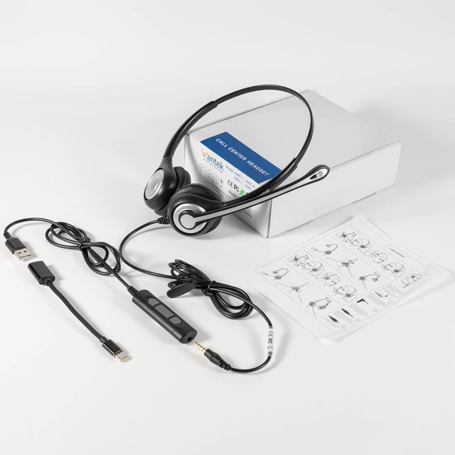Alt view image 6 of 6 - Wantek 3-in-1 USB/3.5mm/Type-C Headset with Noise Canceling Mic, Binaural Computer Headphones with in-Line Controls for PC, Laptop, Office