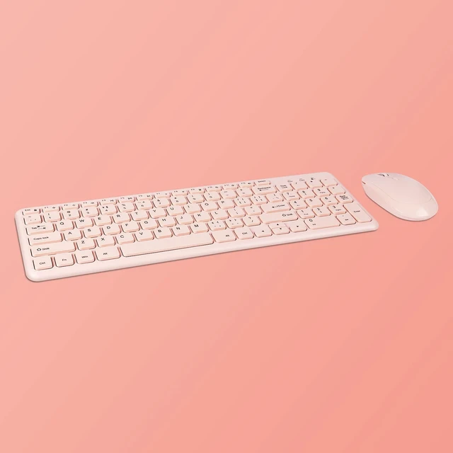 Alt view image 2 of 7 - HW156 2.4GHz Wireless Keyboard and Mouse Set, 96 Keys Full-Size Ultra Thin Silent Lightweight, Shared USB Receiver, Optical Mouse Combo for Laptop PC Desktops Computer/Windows/Mac/iMac (Pink)